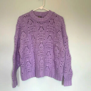Aerie Women’s size Small Sweater Chunky Knit Pointelle Crochet Oversized Purple